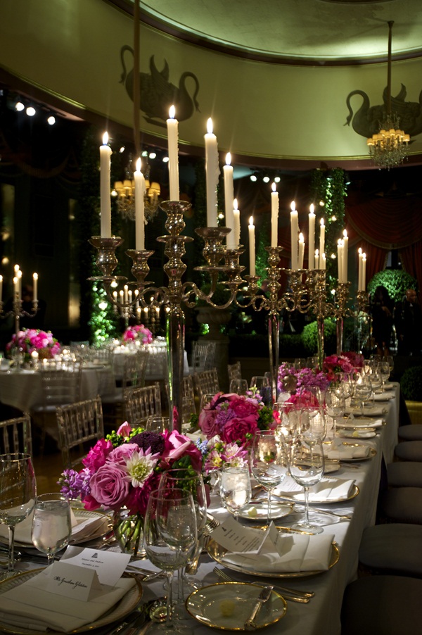 Tall Silver Candelabra on Reception Tables