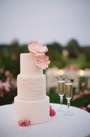 Three Tier Wedding Cake With Pink Sugar Flowers
