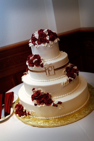 Traditional Tiered Cake With Roses and Gold Detailing