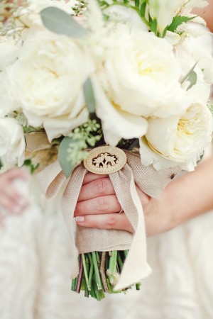 White Bridal Bouquet With Burlap Wrap