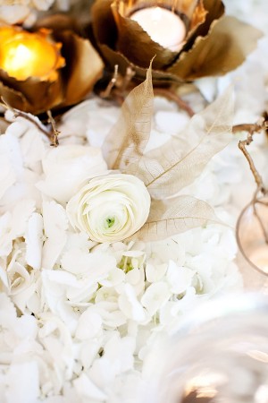 White Flowers With Sheer Gold Leaves