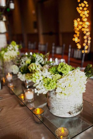 White and Green Reception Arrangements in Birch Containers