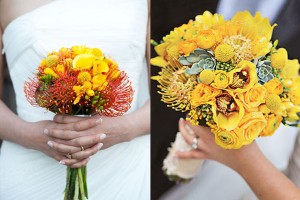 Yellow Orchid and Pincushion Protea Bouquet