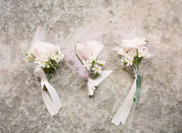 Baby Pink Boutonnieres With Feathers