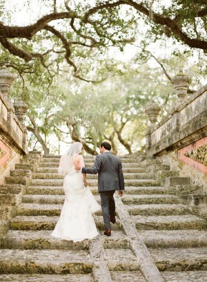Bride and Groom on Stone Steps