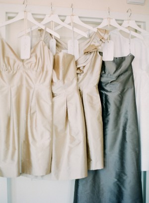 Champagne Colored and Blue Gray Bridesmaids Dresses