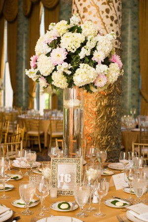 Flower and Greenery Arrangement in Tall Clear Vase