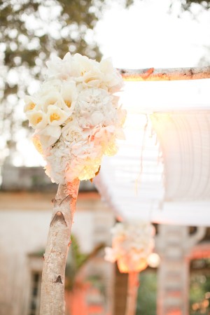 Flowers and Birch Wedding Ceremony Arch