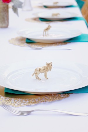 Gold Animal Figurines on Reception Place Settings