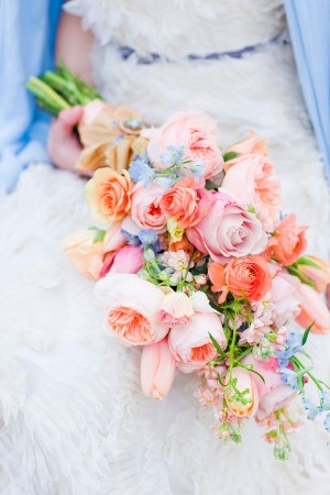 Loose Peach Pink and Blue Bouquet