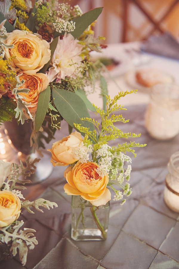 Peach Rose and Greenery Reception Arrangements