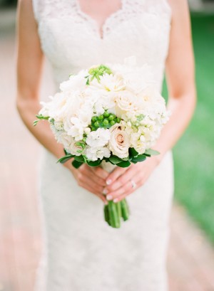 Peach and White Bouquet With Green Berries
