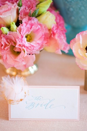 Pink Gold and Blue Reception Place Card