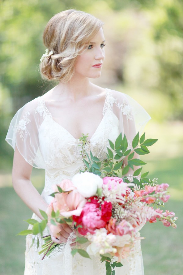 Pink White and Green Wildflower Bridal Bouquet