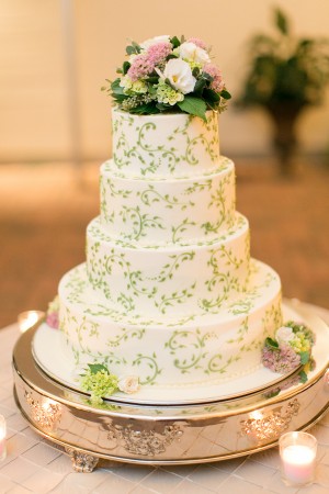 Round Tiered Wedding Cake With Green Vine Detailing