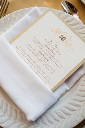 Taupe and Gold Reception Menu Card