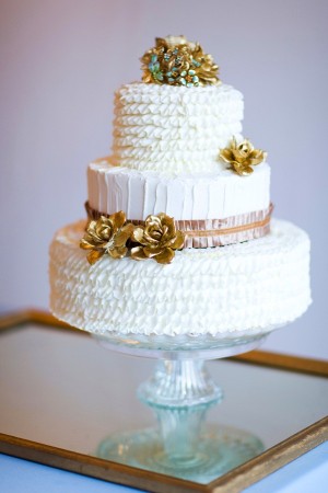 Three Tier Wedding Cake With Gold Accents