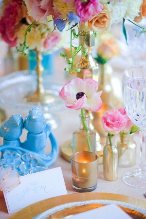 Turquoise Gold and Pink Reception Table Decor