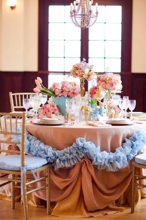 Turquoise Pink and Gold Reception Table Decor 1