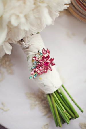 Turquoise and Pink Jeweled Pin on Bouquet Wrap