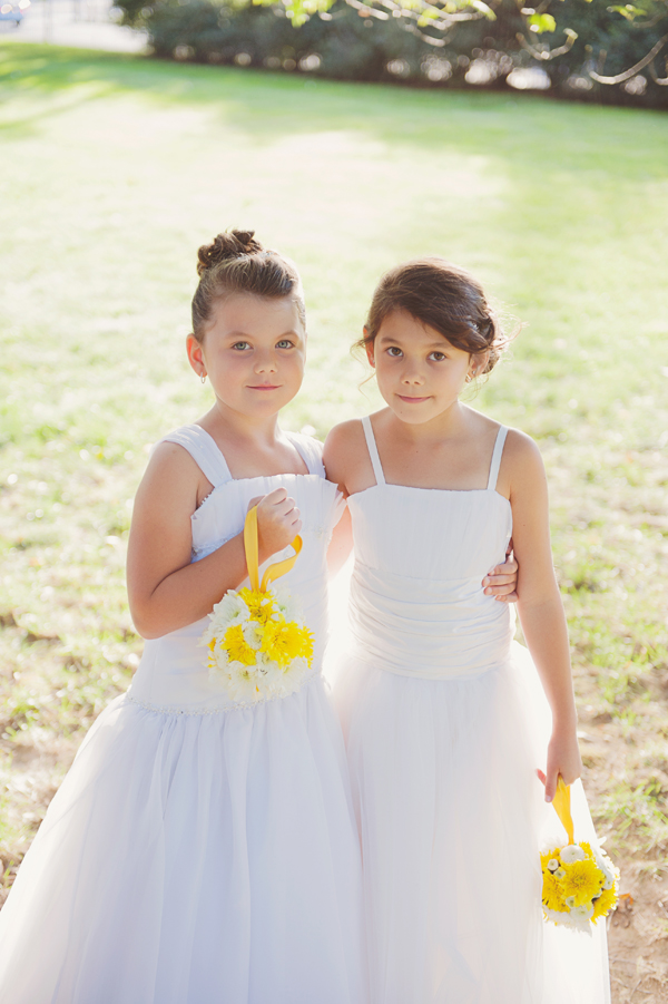 White and Yellow Flower Girl Dresses