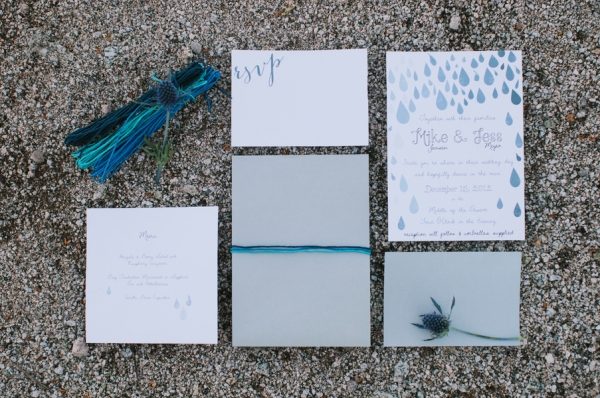 Blue and White Raindrop Theme Wedding Stationery