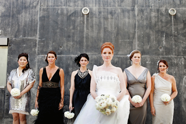 Mismatched Gray and Black Bridesmaids Dresses