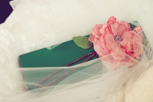 Emerald Green Clutch With Pink Flower