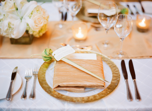 Gold and Champagne Reception Table Setting