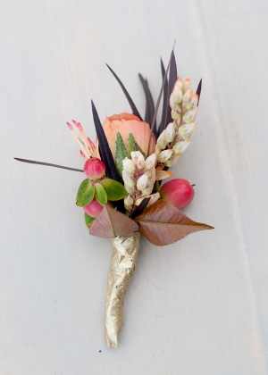 Peach Rose Boutonniere With Berries