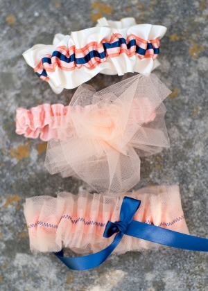 Peach and Blue Bridal Garters