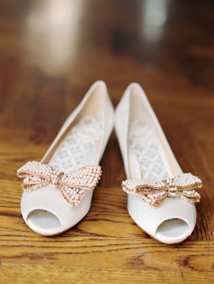 Peep Toe Bridal Shoes With Beaded Bows