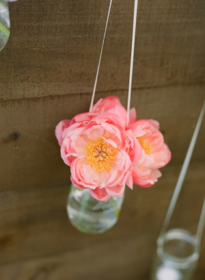 Pink Flowers in Hanging Jar