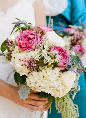 Pink White and Green Bridal Bouquet