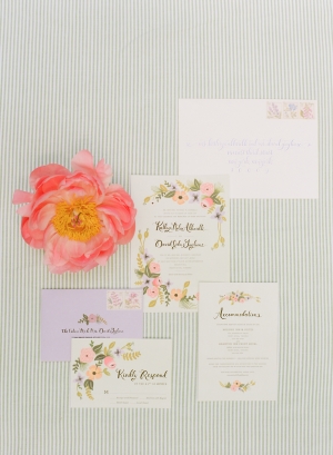 Pink and Green Garden Theme Watercolor Wedding Stationery