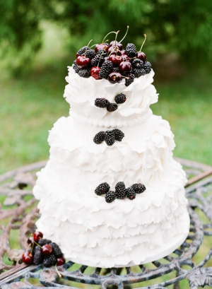 Ruffled Wedding Cake With Berries and Cherries