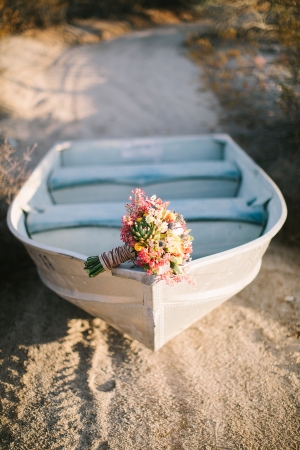 Rustic Boat With Wildflower Bouquet