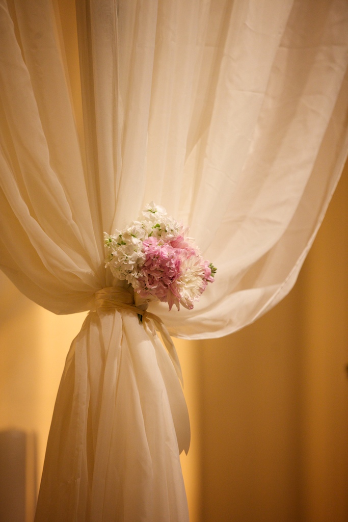 Sheer Curtain Tied With Pink and White Florals