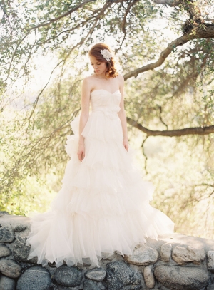 Strapless Tulle Wedding Gown With Ruffled Skirt
