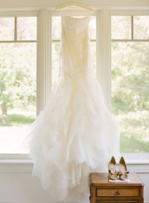 Strapless Wedding Gown With Uneven Ruffled Skirt