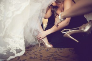 Strappy Gold Glitter Bridal Shoes