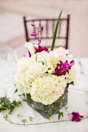 Tropical Purple and White Floral Reception Decor