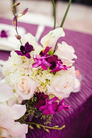Tropical Purple and White Floral Reception Decor