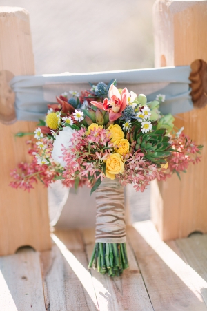 Wildflower Bouquet With Striped Brown Ribbon Wrap