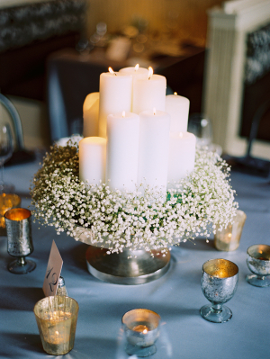 Baby’s Breath and Candle Centerpiece