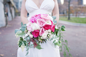 Cascading Pink and Green Bouquet With Berries