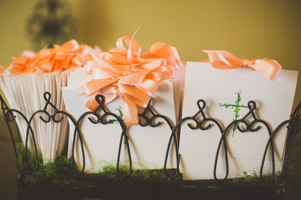 Ceremony Programs With Flower Motif and Peach Ribbon