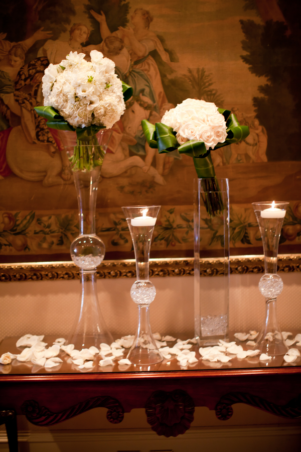 Cream Bouquets in Tall Glass Vases
