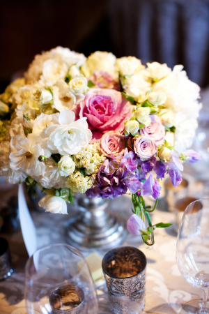 Cream Pink and Lavender Reception Floral Arrangement