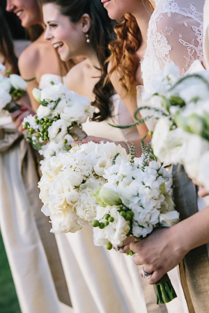 Cream and White Bouquets With Green Berries